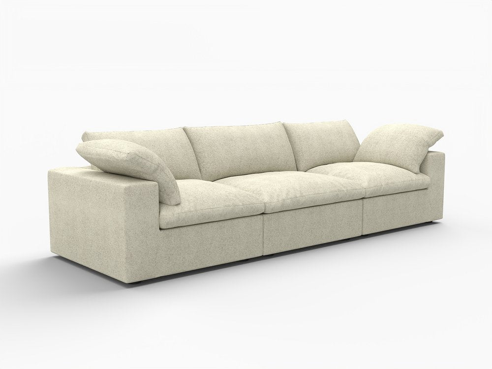 Khaki Linen Blend Modular Sofa with Toss Pillows - 120-inch