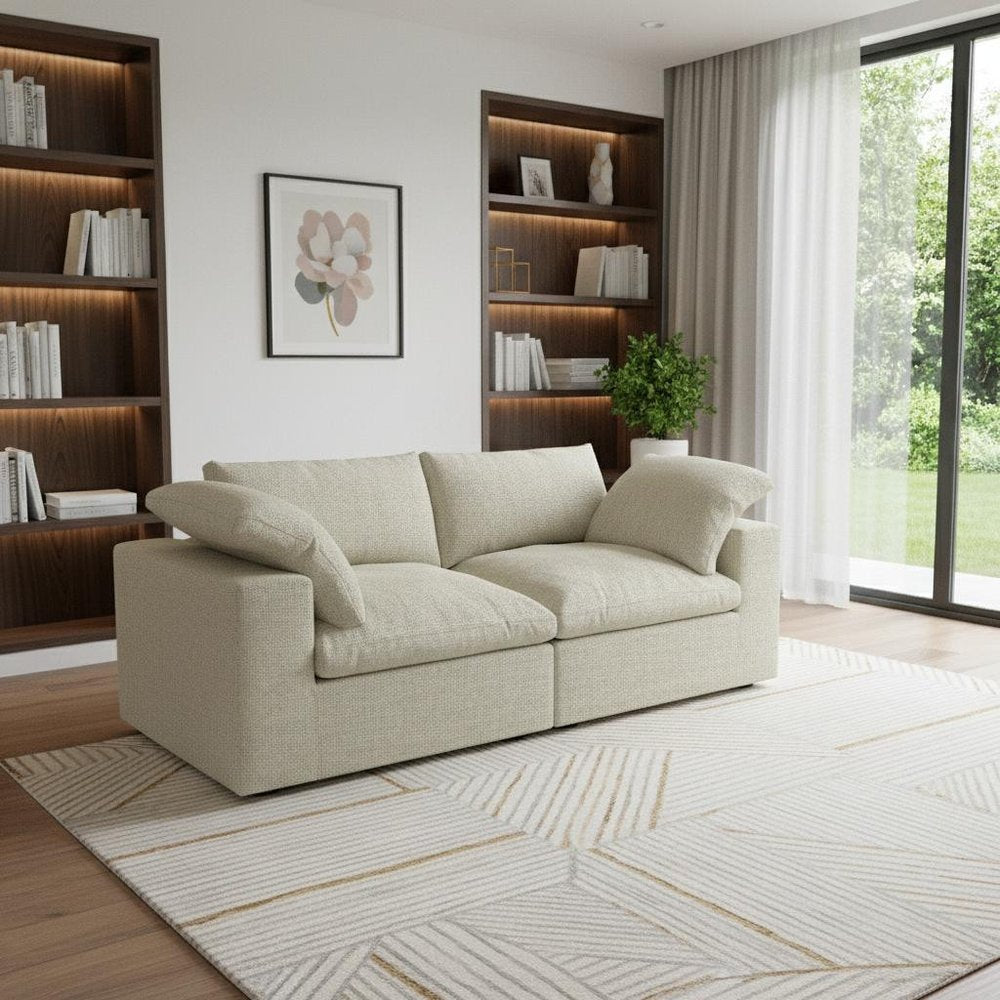 White Linen Blend Modular Loveseat and Toss Pillows - 80-inch