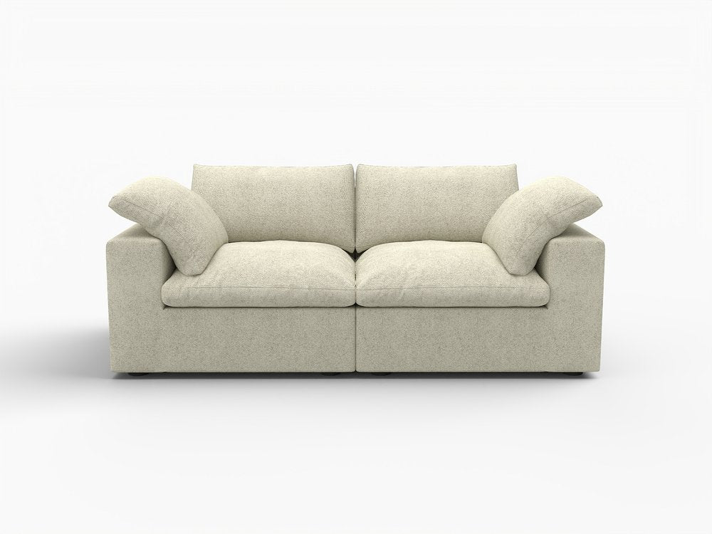 White Linen Blend Modular Loveseat and Toss Pillows - 80-inch