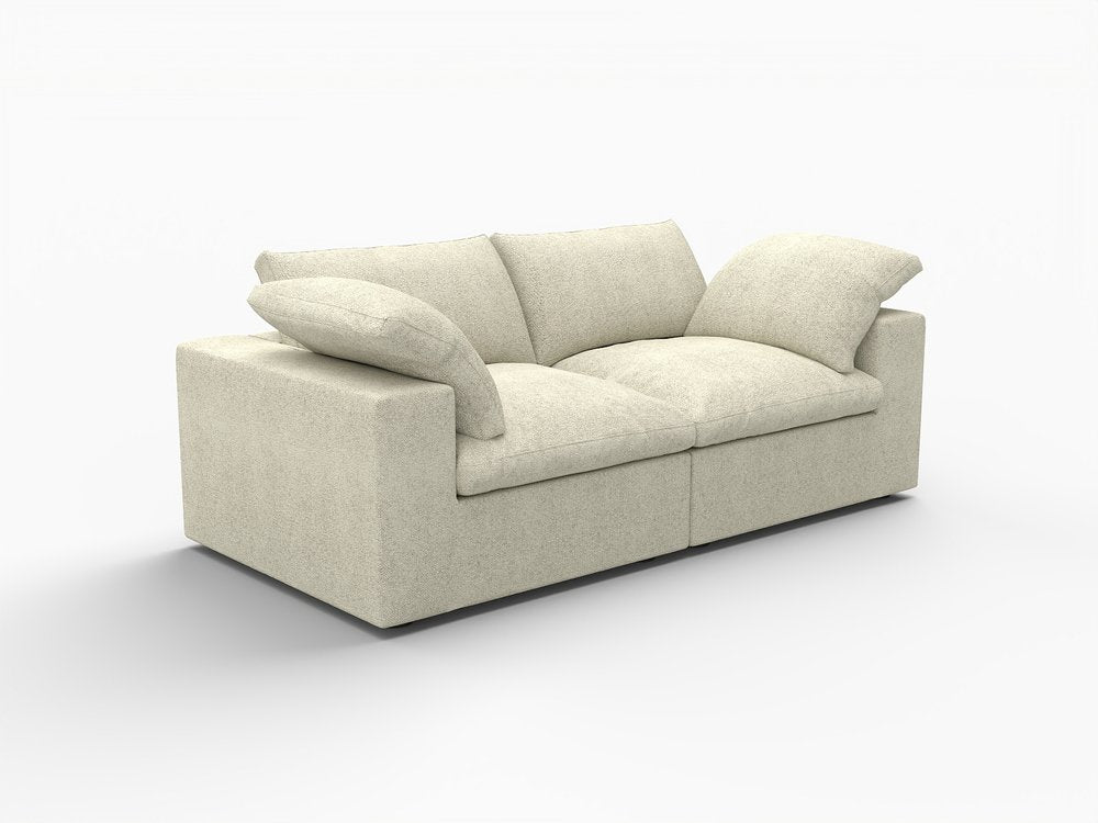 White Linen Blend Modular Loveseat and Toss Pillows - 80-inch