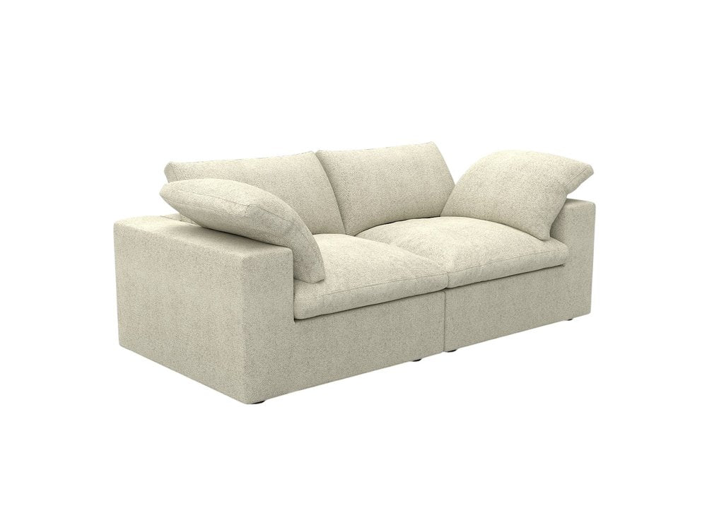 White Linen Blend Modular Loveseat and Toss Pillows - 80-inch