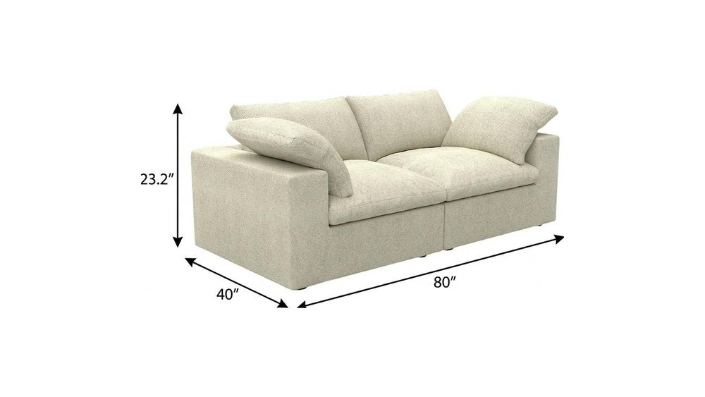 White Linen Blend Modular Loveseat and Toss Pillows - 80-inch