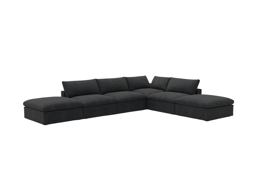 Black Linen Blend Modular Armless Sofa with Ottomans and Storage