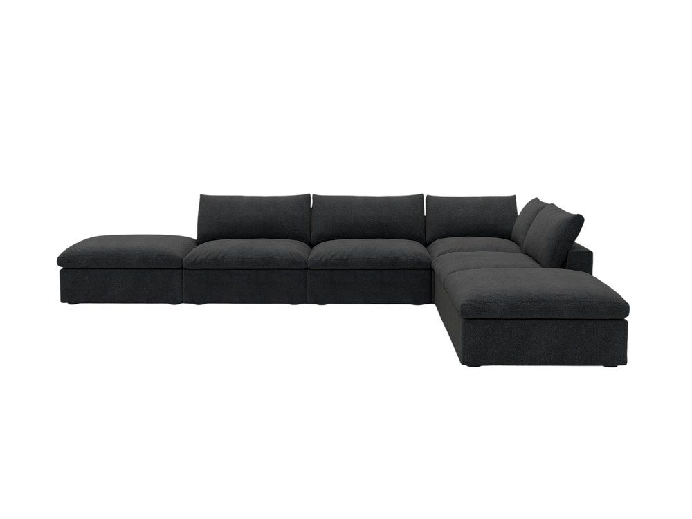 Black Linen Blend Modular Armless Sofa with Ottomans and Storage