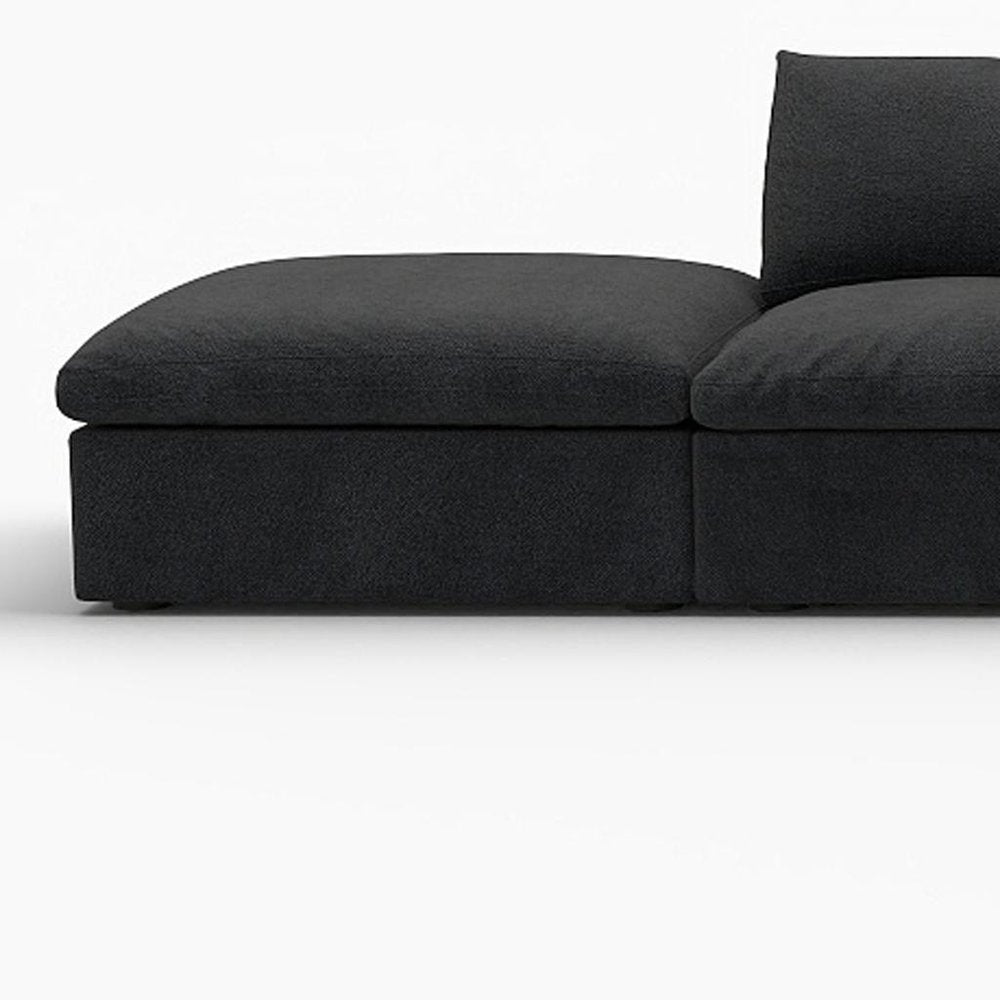Black Linen Blend Modular Armless Sofa with Ottomans and Storage