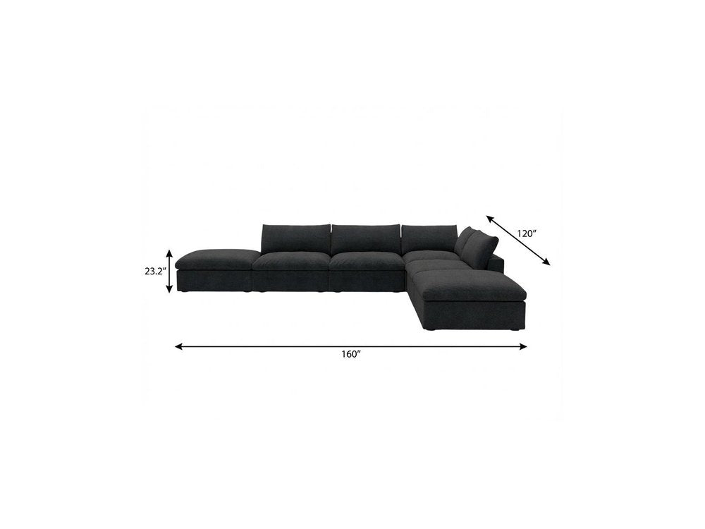 Black Linen Blend Modular Armless Sofa with Ottomans and Storage