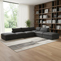 Black Linen Blend Modular Armless Sofa with Ottomans and Storage
