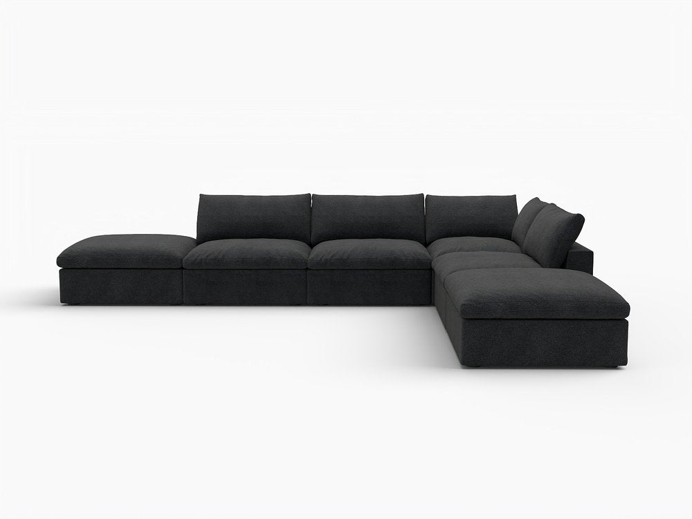 Black Linen Blend Modular Armless Sofa with Ottomans and Storage