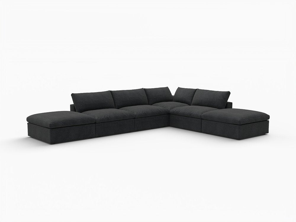 Black Linen Blend Modular Armless Sofa with Ottomans and Storage