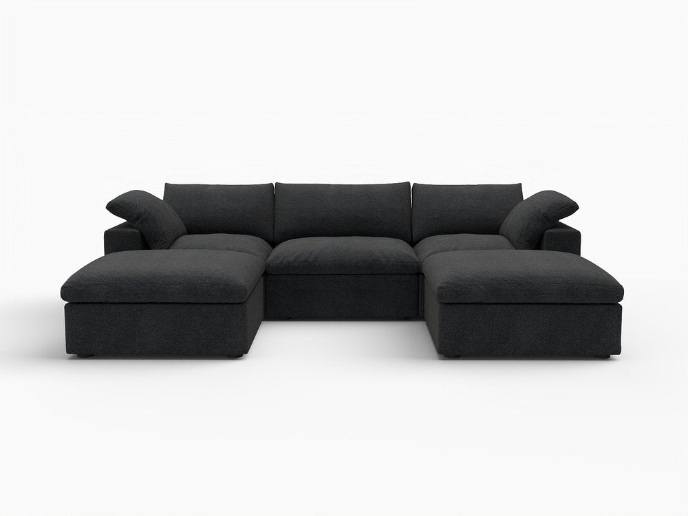 Light Gray Linen Blend Modular Universal Sofa with Ottoman and Storage