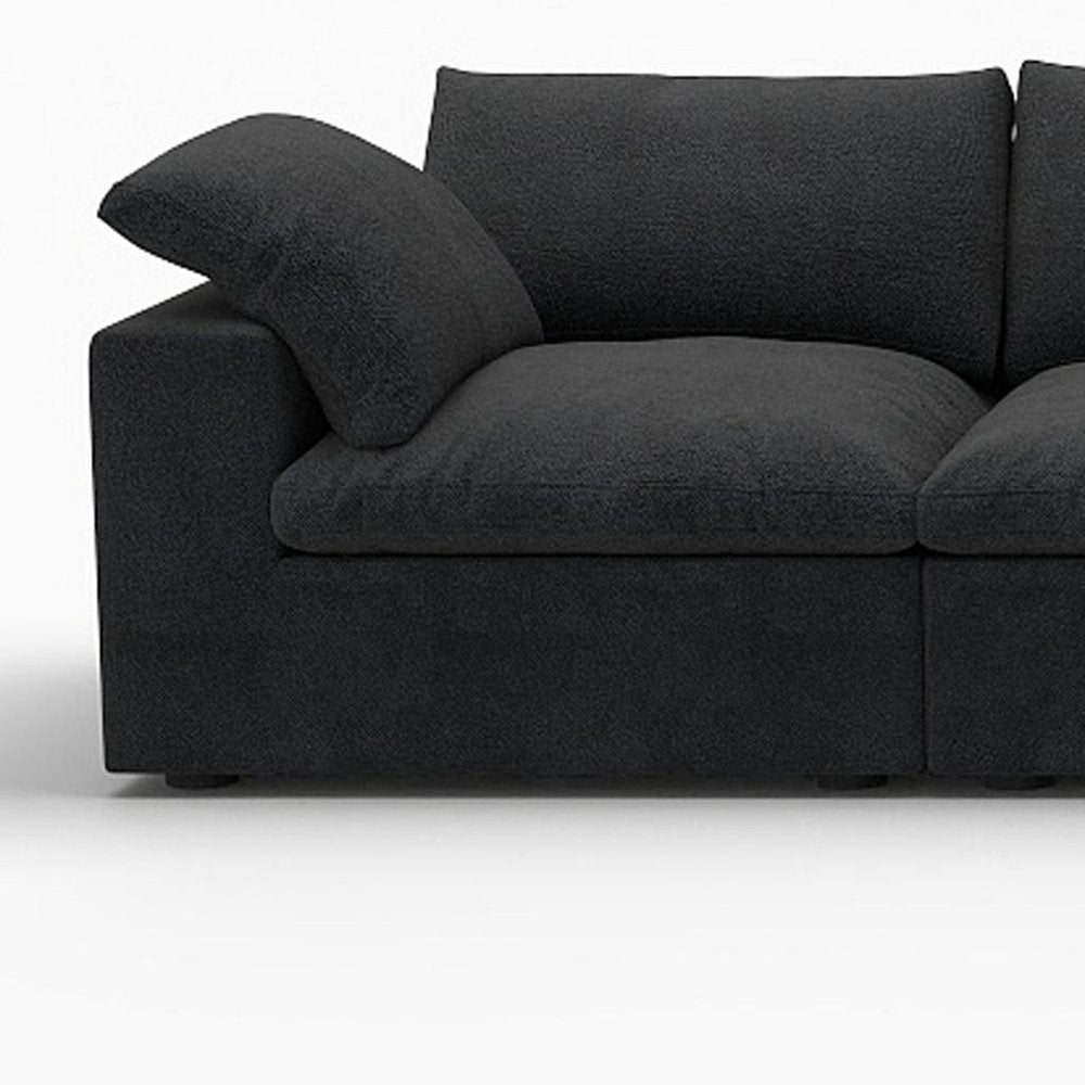 Black Linen Blend Modular Right Sofa with Ottoman and Toss Pillows