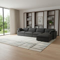 Black Linen Blend Modular Right Sofa with Ottoman and Toss Pillows