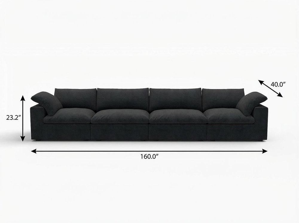 White Linen Blend Modular Sofa with Toss Pillows - 160-inch