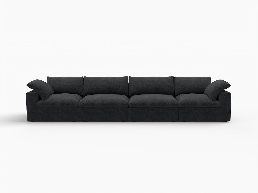 White Linen Blend Modular Sofa with Toss Pillows - 160-inch