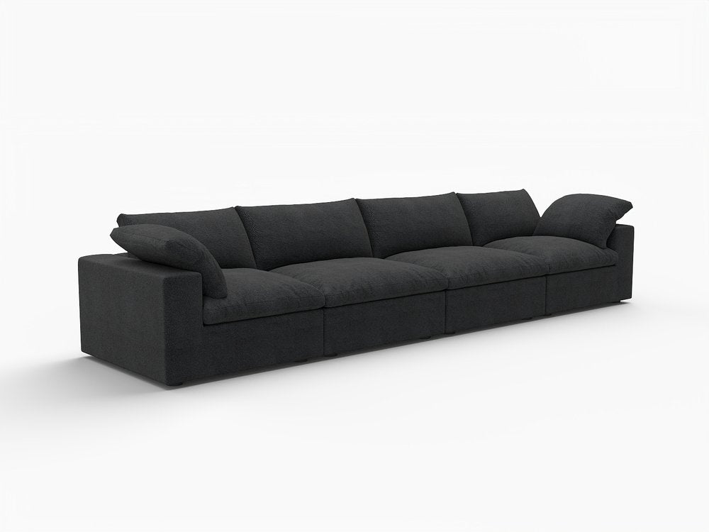 White Linen Blend Modular Sofa with Toss Pillows - 160-inch