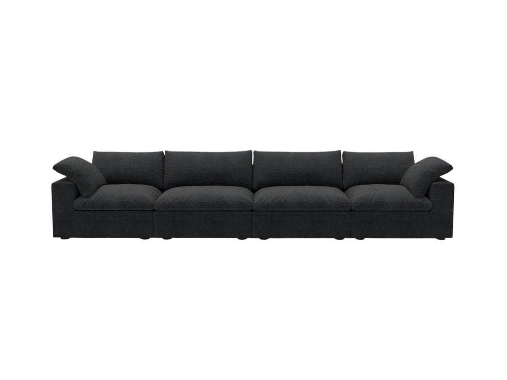 White Linen Blend Modular Sofa with Toss Pillows - 160-inch