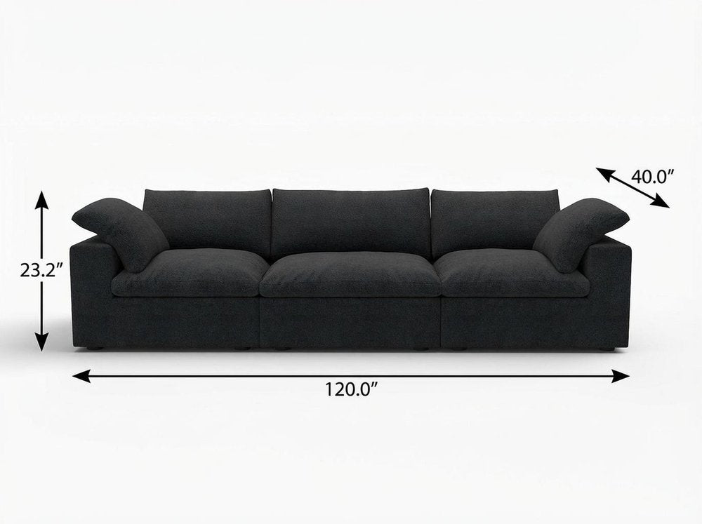 Black Linen Blend Modular Sofa with Toss Pillows - 120-inch