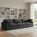 Black Linen Blend Modular Sofa with Toss Pillows - 120-inch