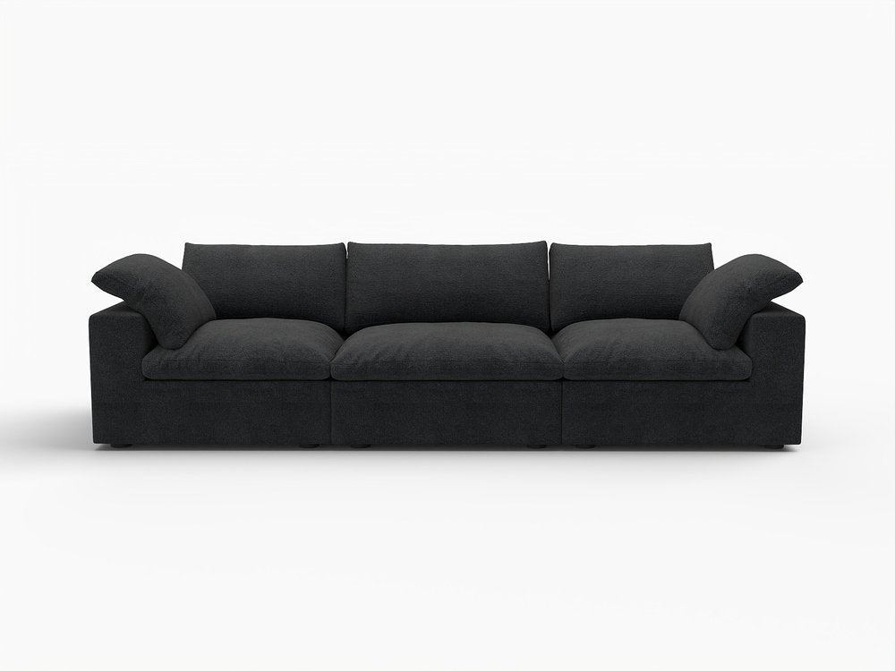 Black Linen Blend Modular Sofa with Toss Pillows - 120-inch