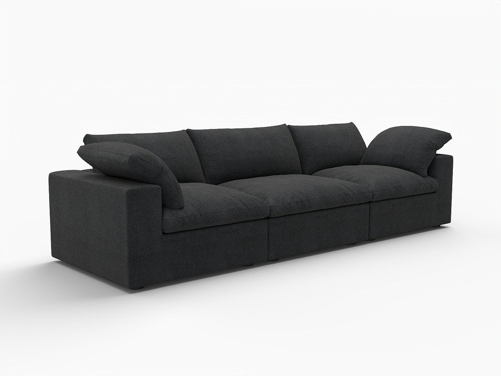 Black Linen Blend Modular Sofa with Toss Pillows - 120-inch