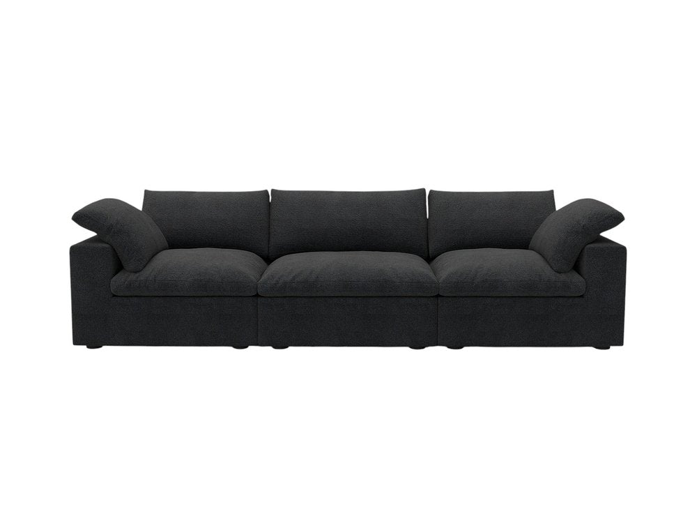 Black Linen Blend Modular Sofa with Toss Pillows - 120-inch