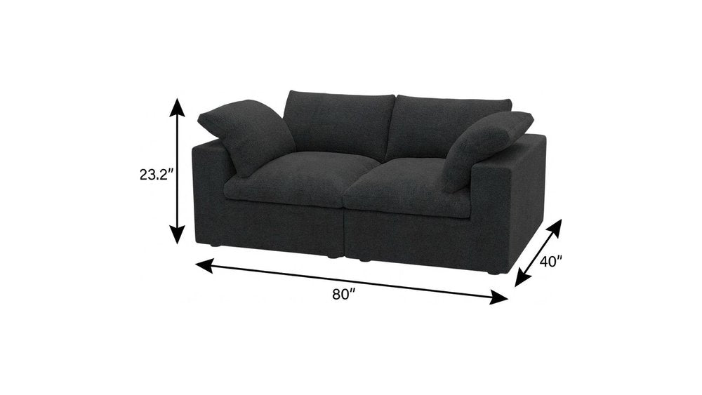 White Linen Blend Modular Loveseat and Toss Pillows - 80-inch