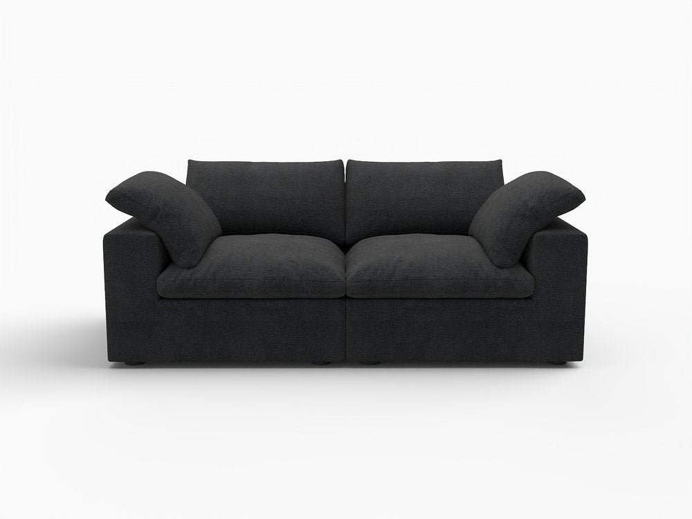White Linen Blend Modular Loveseat and Toss Pillows - 80-inch