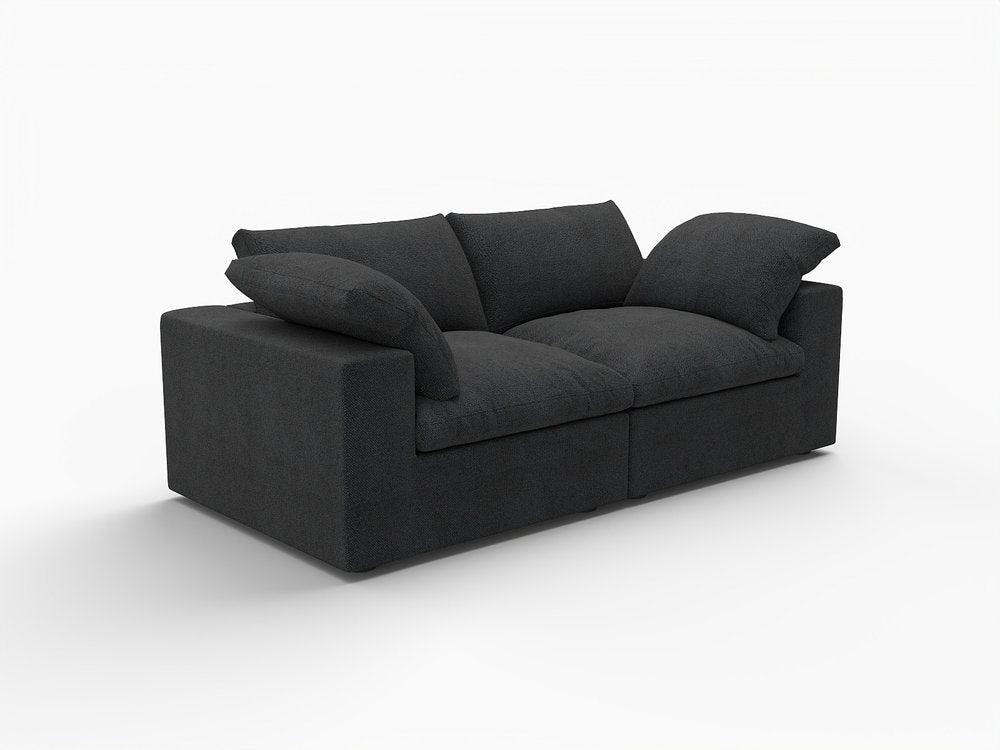 White Linen Blend Modular Loveseat and Toss Pillows - 80-inch