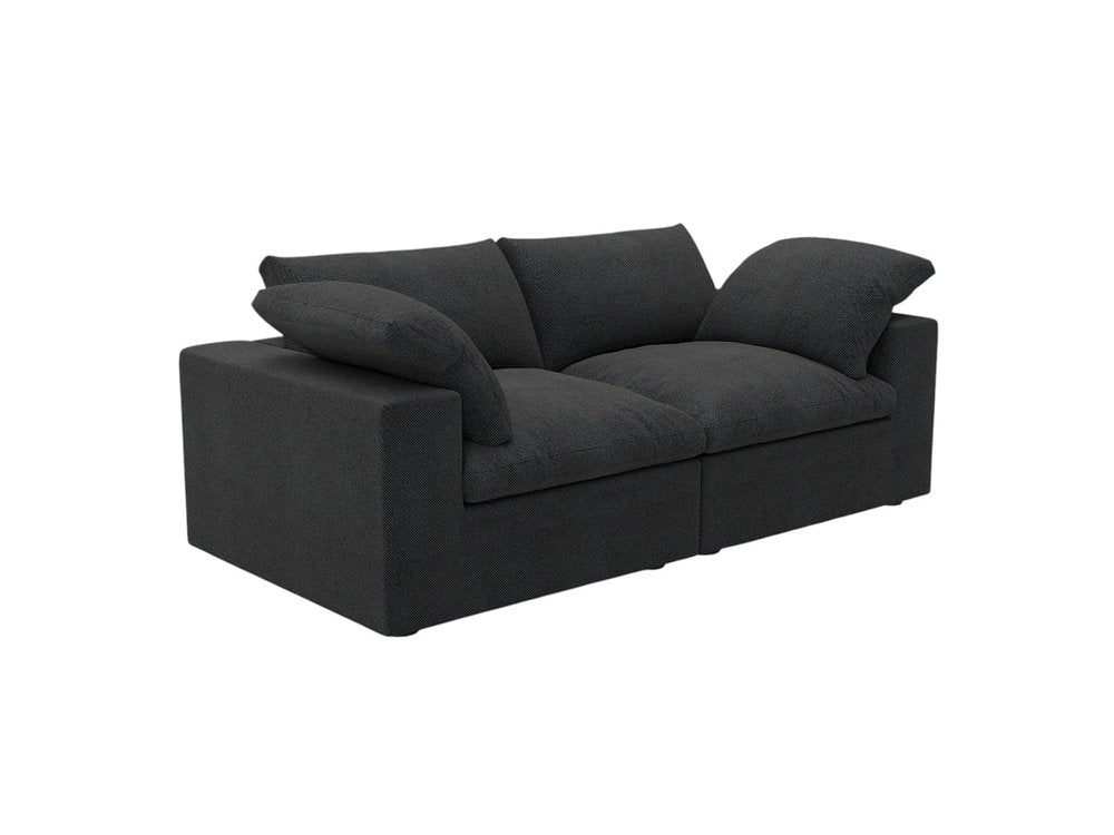 White Linen Blend Modular Loveseat and Toss Pillows - 80-inch