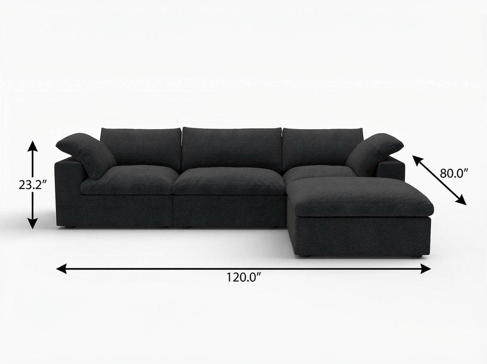 Black Linen Blend Modular Sofa with Ottoman and Storage - 120-inch