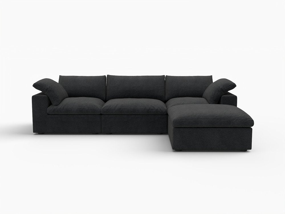 Black Linen Blend Modular Sofa with Ottoman and Storage - 120-inch