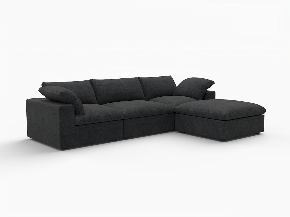 Black Linen Blend Modular Sofa with Ottoman and Storage - 120-inch
