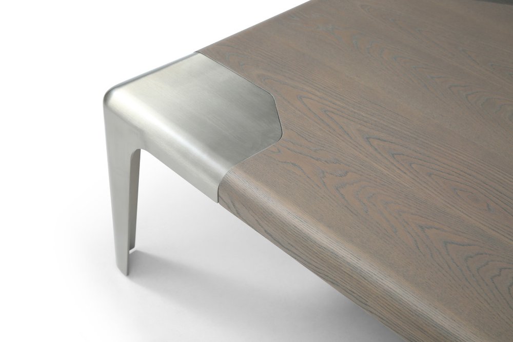Light Gray and Silver Wood and Stainless Steel Coffee Table - 57-inch