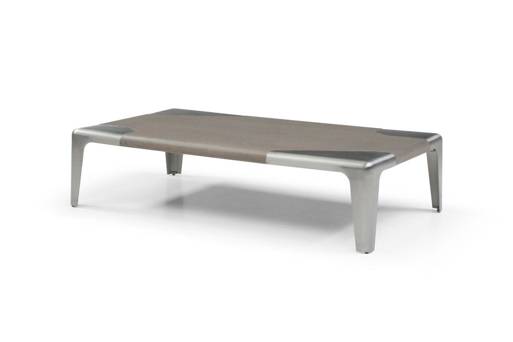 Light Gray and Silver Wood and Stainless Steel Coffee Table - 57-inch
