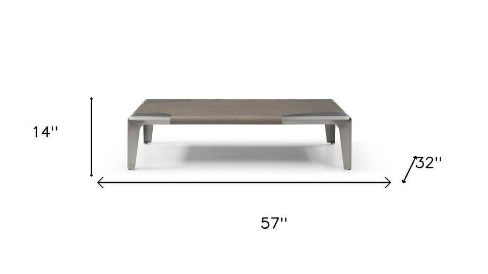 Light Gray and Silver Wood and Stainless Steel Coffee Table - 57-inch