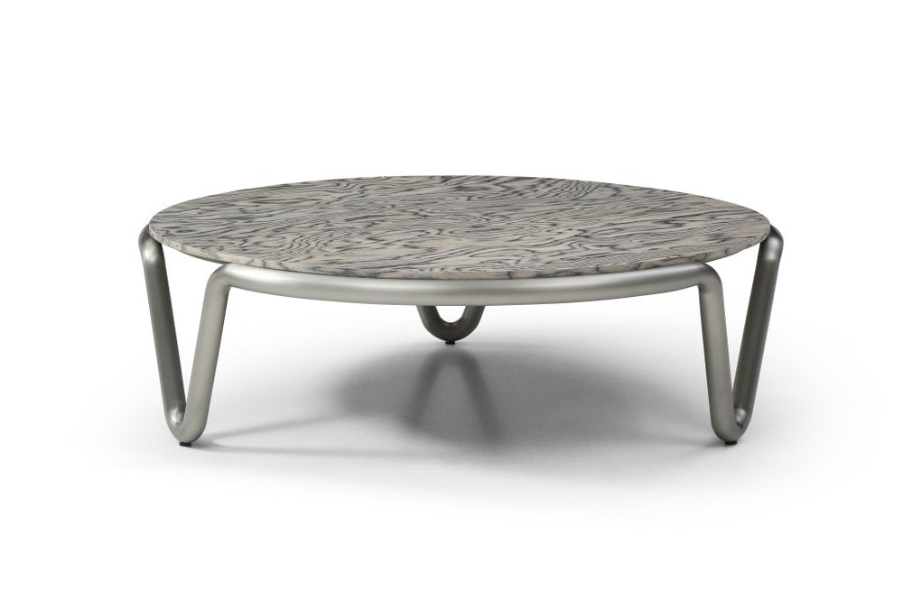 Gray and Silver Wood and Stainless Steel Round Coffee Table - 55-inch