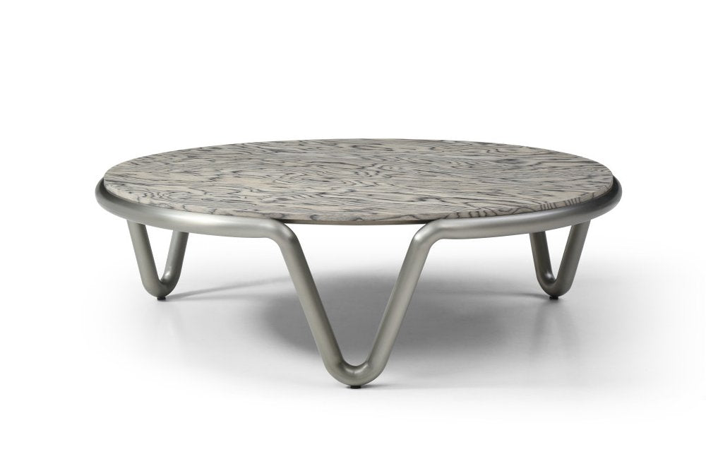 Gray and Silver Wood and Stainless Steel Round Coffee Table - 55-inch