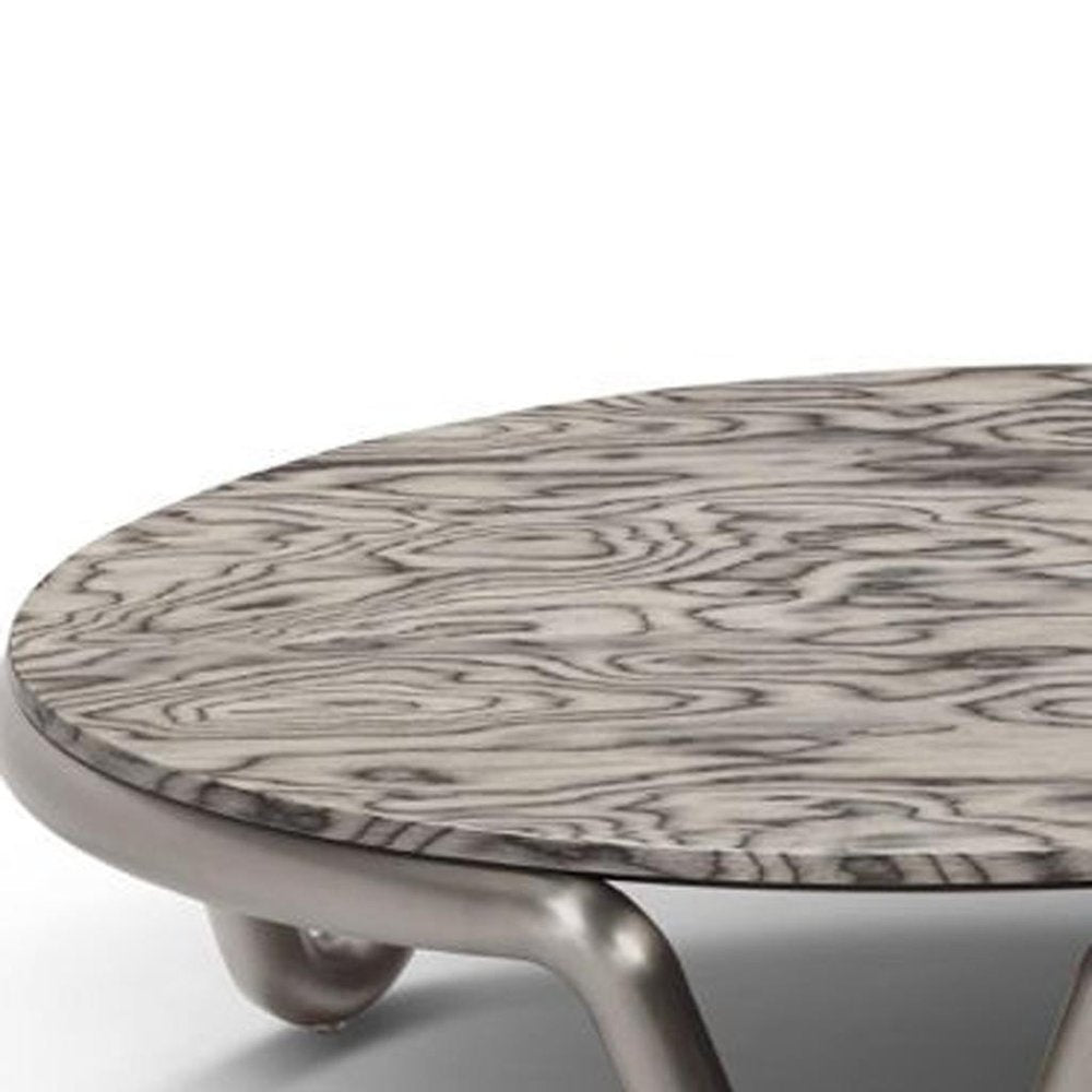 Gray and Silver Wood and Stainless Steel Round Coffee Table - 55-inch