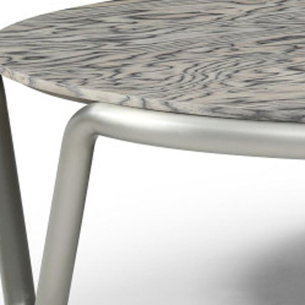 Gray and Silver Wood and Stainless Steel Round Coffee Table - 43-inch
