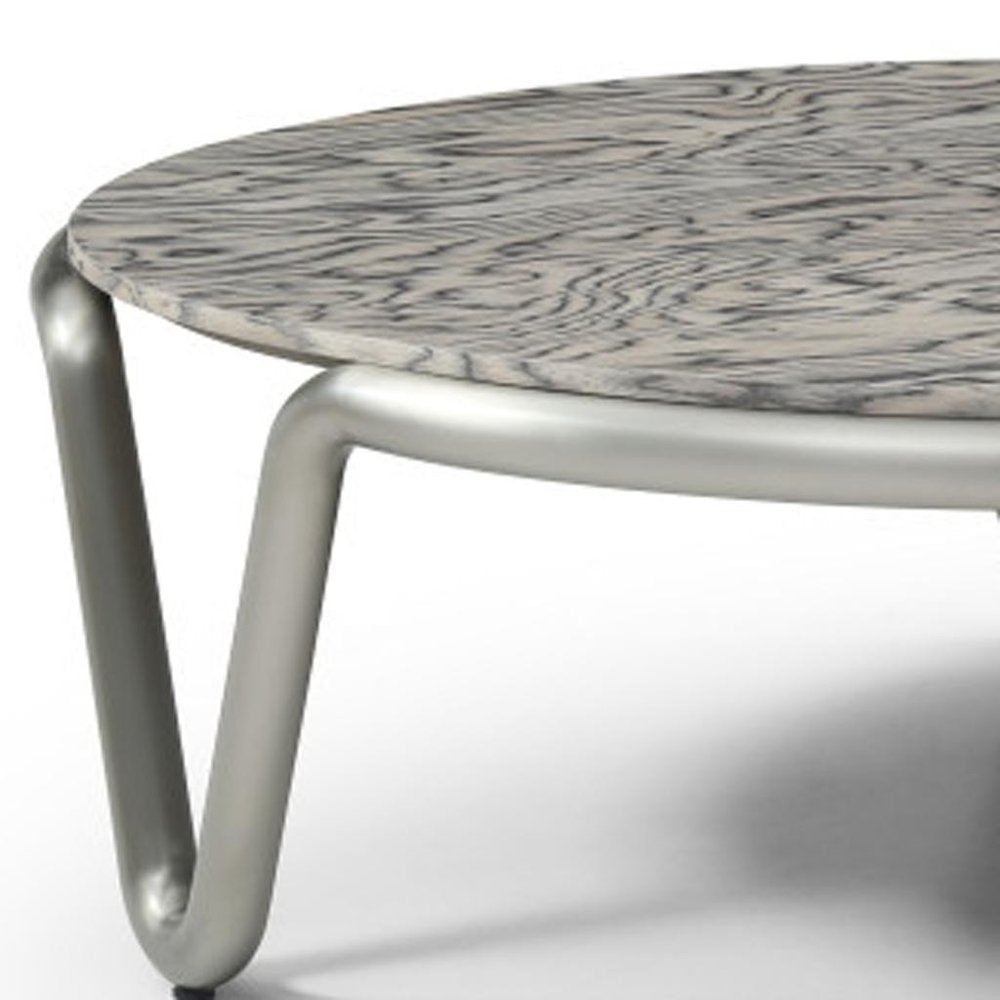 Gray and Silver Wood and Stainless Steel Round Coffee Table - 43-inch