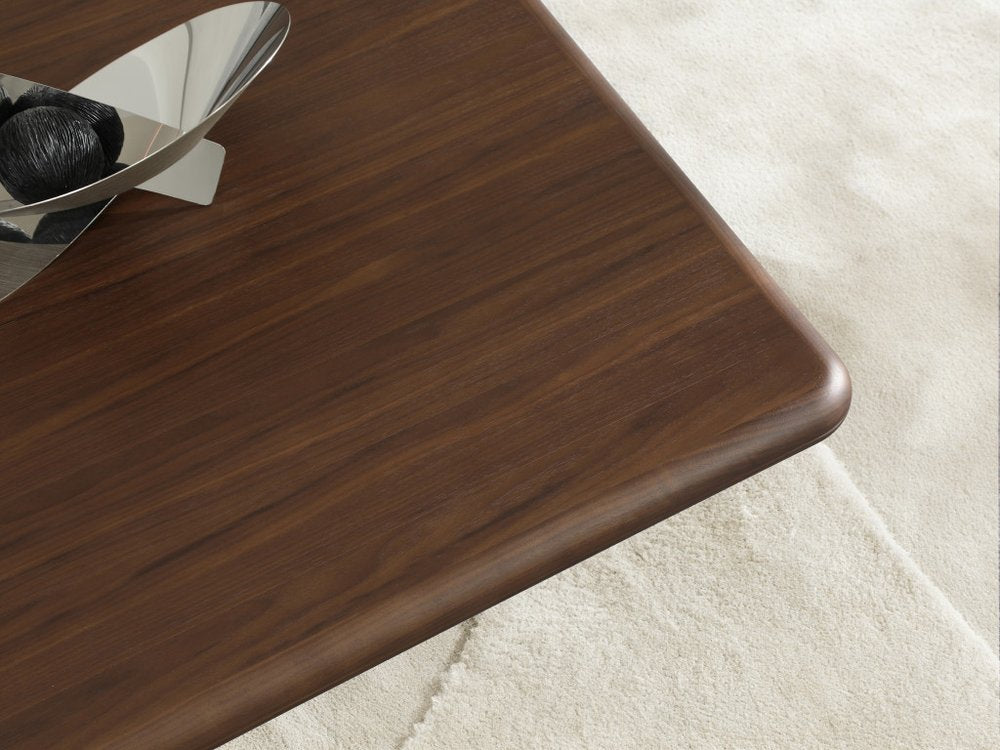 Brown and Silver Wood and Stainless Steel Square Pedestal Coffee Table