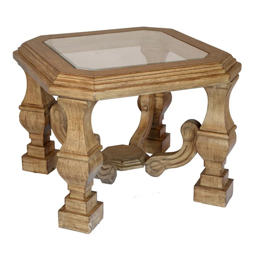 Light Brown and Clear Wood and Glass Square End Table - 24-inch