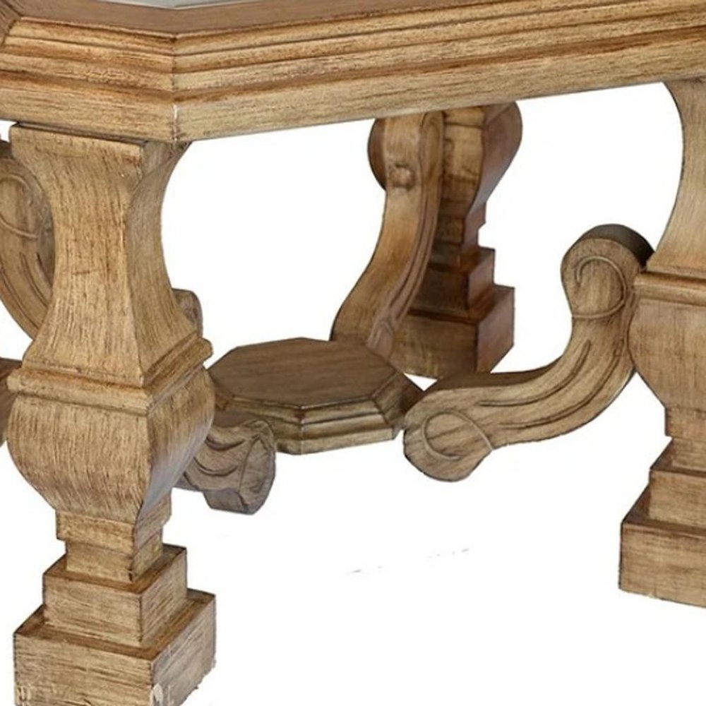 Light Brown and Clear Wood and Glass Square End Table - 24-inch