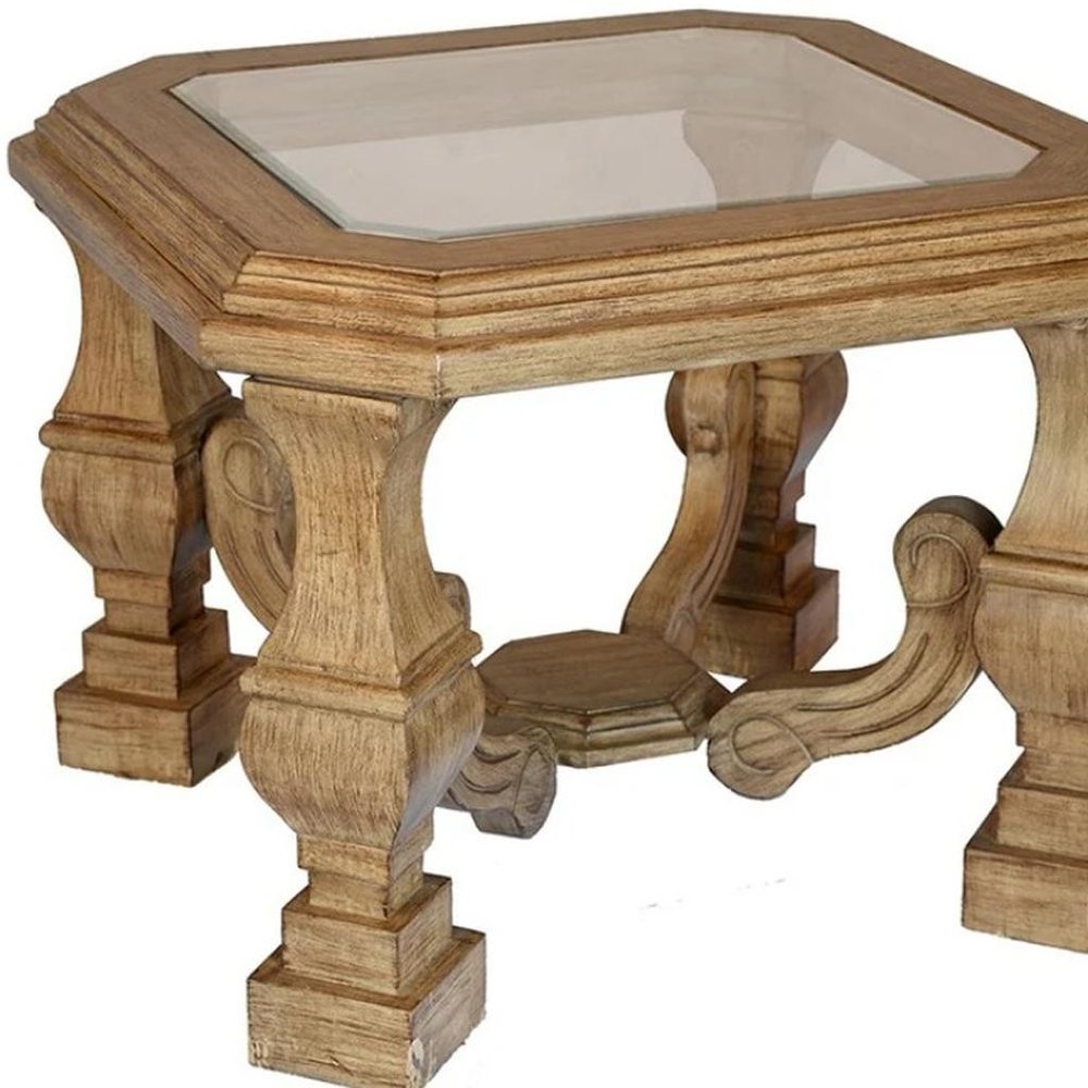 Light Brown and Clear Wood and Glass Square End Table - 24-inch