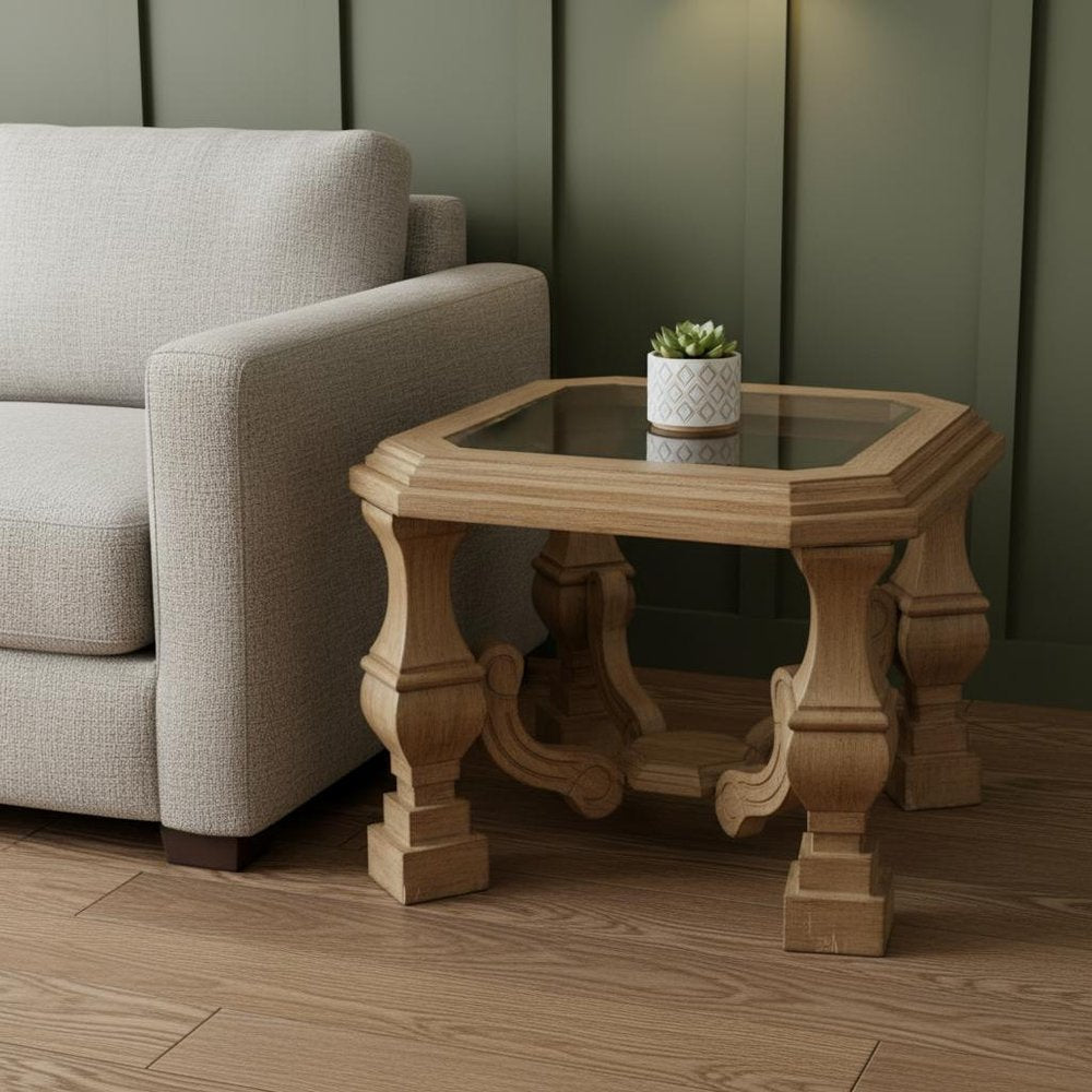 Light Brown and Clear Wood and Glass Square End Table - 24-inch