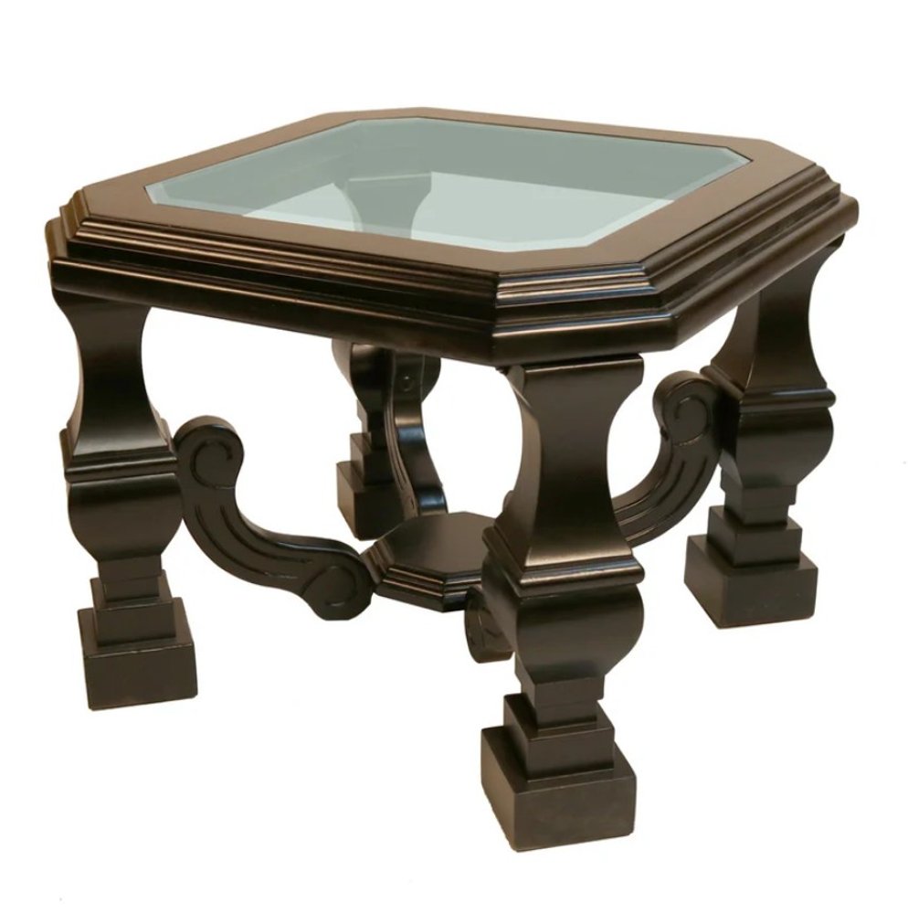 Espresso Brown and Clear Wood and Glass Square End Table - 24-inch