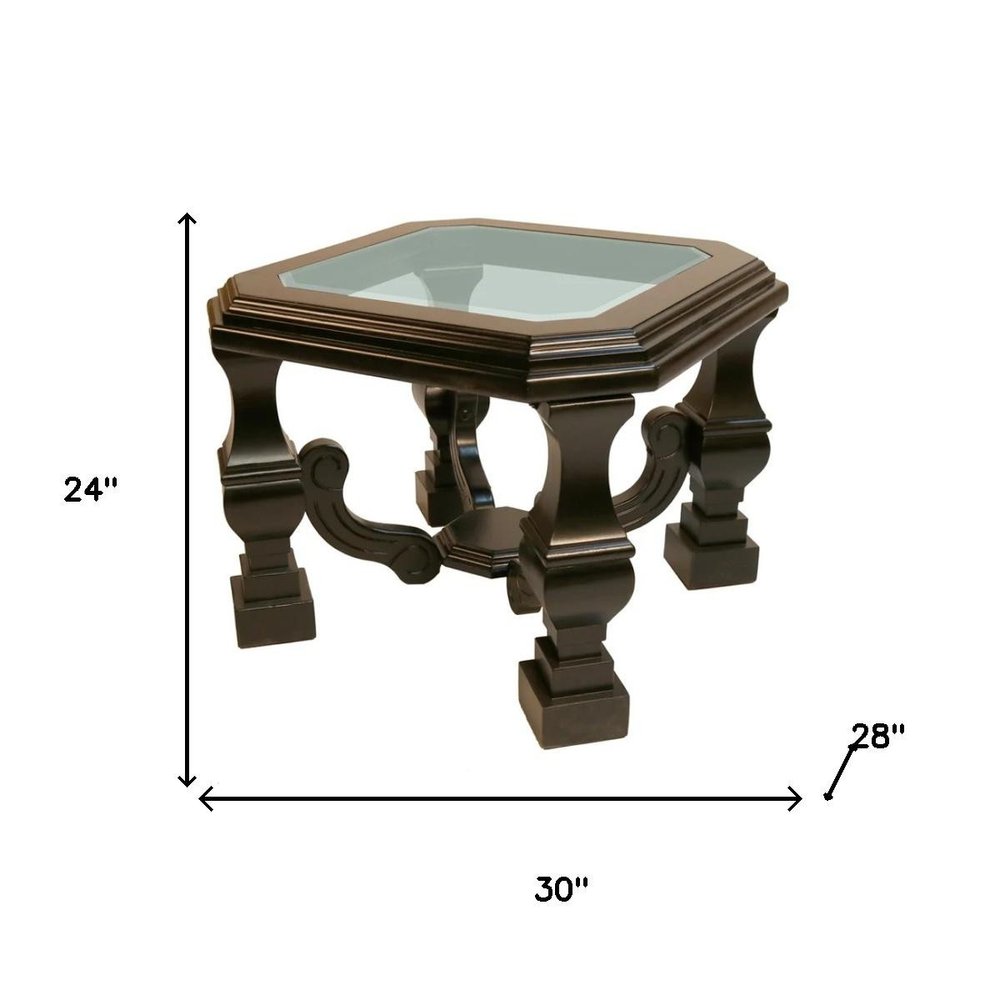 Espresso Brown and Clear Wood and Glass Square End Table - 24-inch