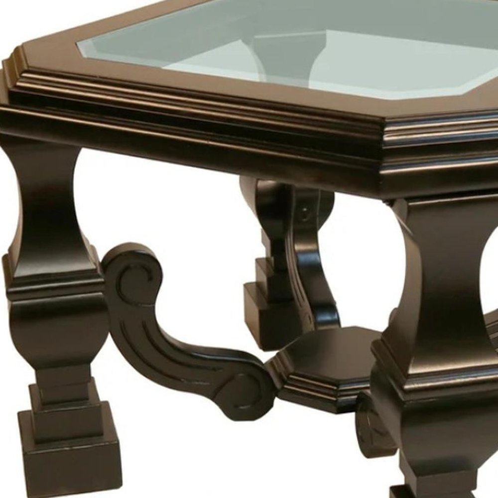 Espresso Brown and Clear Wood and Glass Square End Table - 24-inch