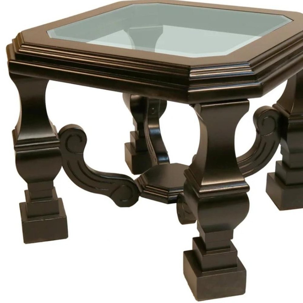 Espresso Brown and Clear Wood and Glass Square End Table - 24-inch