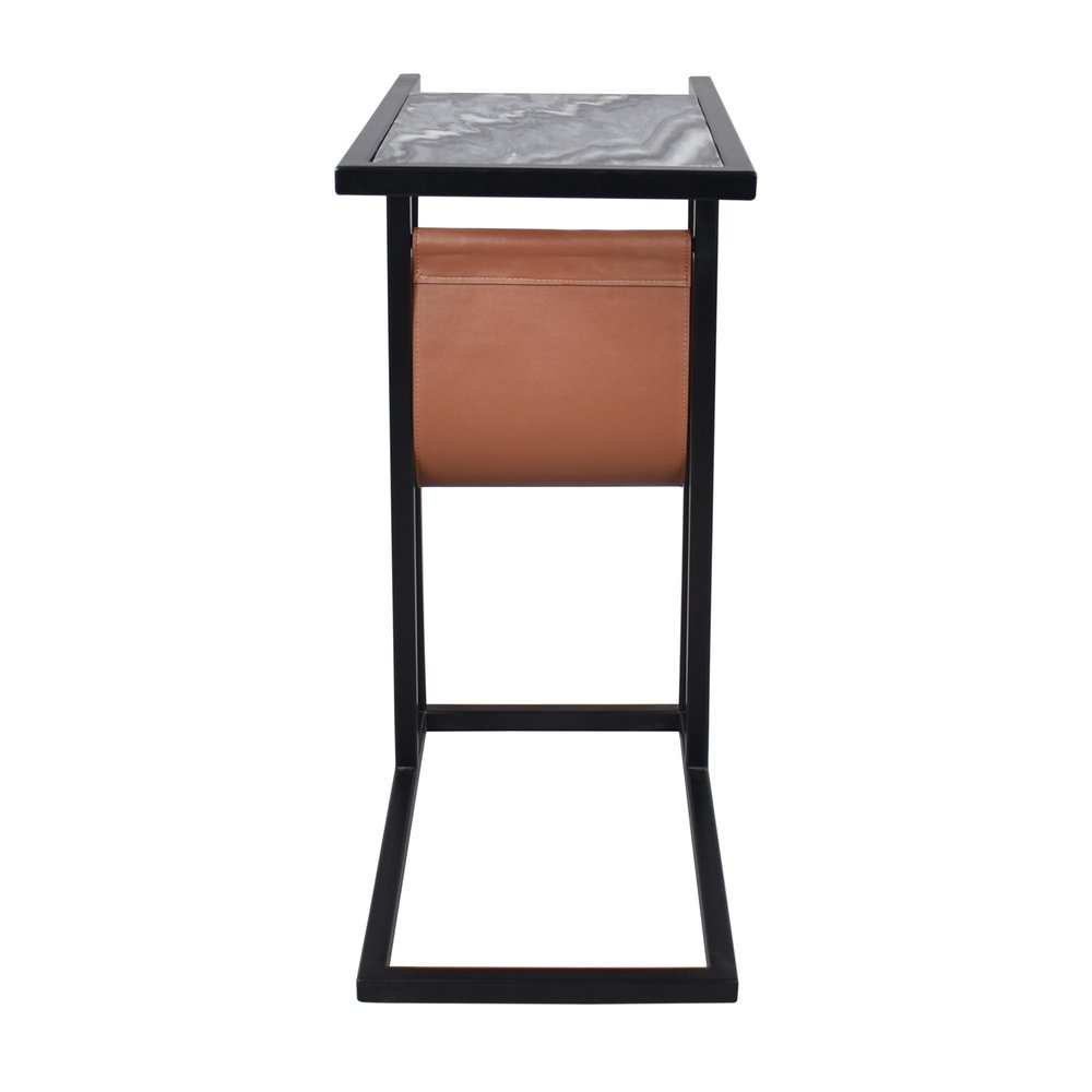 Gray Black and Brown Marble and Iron End Table with Magazine Holder